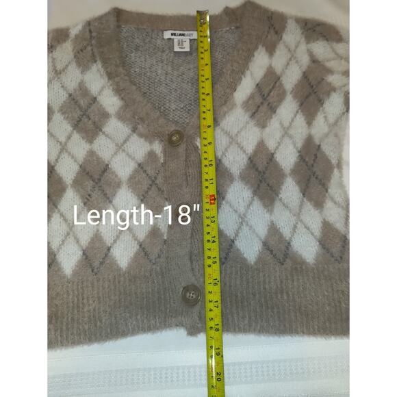 William Rast Cropped Cardigan Sweater XS Argyle Furry Fuzzy Preppy School Girl - Picture 13 of 16